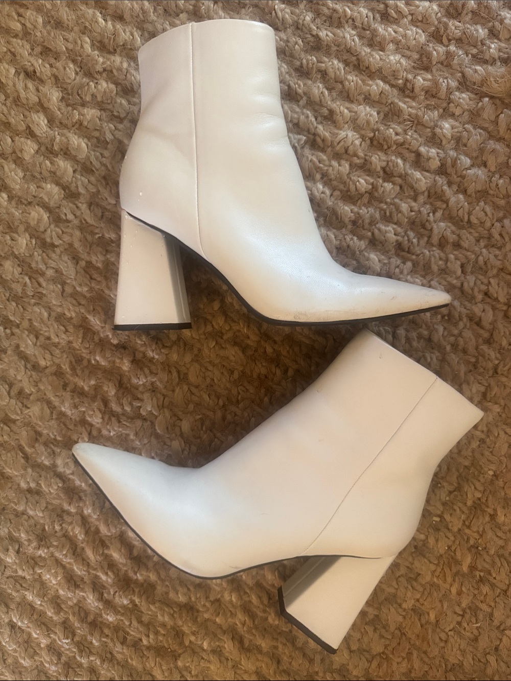 Sleek White Pointed Block Heel Ankle Boots for Women